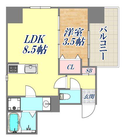 ディアレイシャス湊川公園(1LDK/3階)の間取り写真