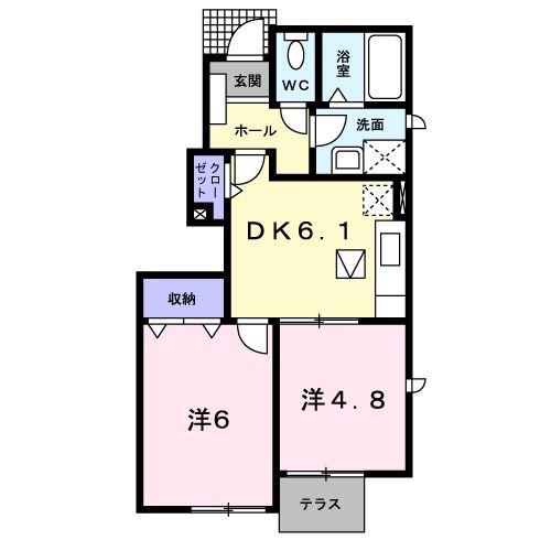 ウィング.バレー13番館(2DK/1階)の間取り写真