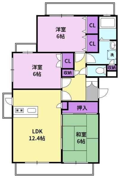 ルミエール合川(3LDK/4階)の間取り写真