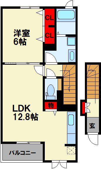アットカーサー(1LDK/2階)の間取り写真