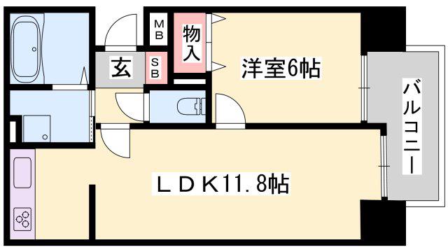 ラシャンス広畑(1LDK/4階)の間取り写真