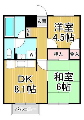 コスモスクエア(2DK/2階)の間取り写真