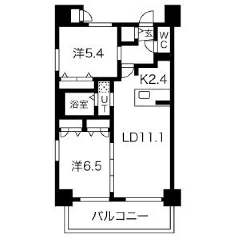 メイクス京橋川(2LDK/11階)の間取り写真