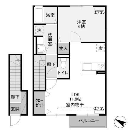 コンフォール奏(1LDK/2階)の間取り写真