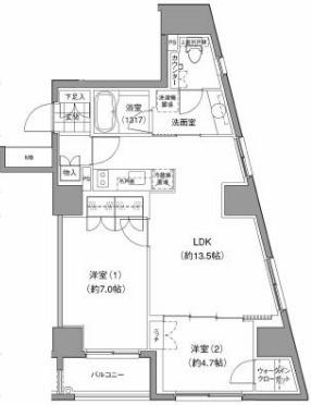 JP NOIE 小石川富坂(2LDK/14階)の間取り写真