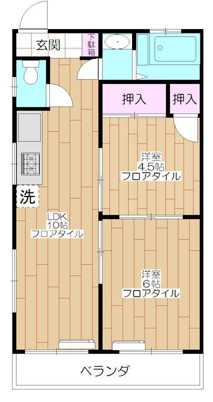 鴨下マンション(2LDK/2階)の間取り写真