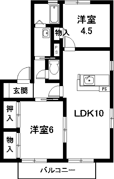 ヴェルデ楠(2LDK/1階)の間取り写真
