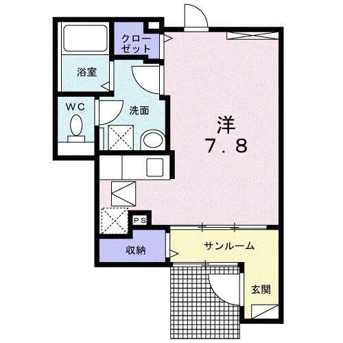 ブレスサイドヒルズH(ワンルーム/1階)の間取り写真