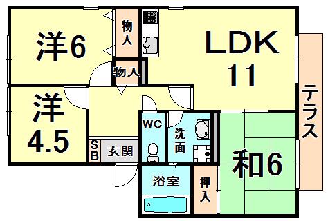 クリーンハウスB(3LDK/2階)の間取り写真