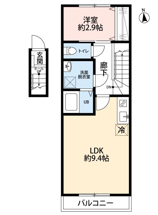 リヴェール八乙女(1LDK/2階)の間取り写真