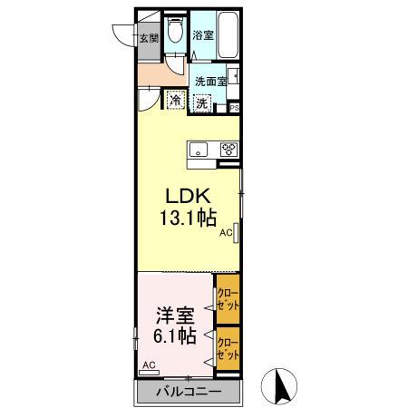 D-ROOM八乙女中央(1LDK/1階)の間取り写真
