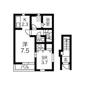 KINGDOMII(ワンルーム/2階)の間取り写真