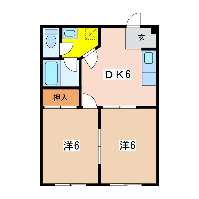 ハイツ常念C(2DK/1階)の間取り写真