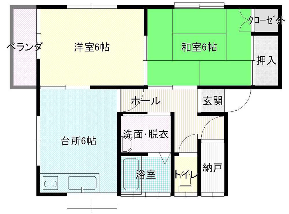 ＪＲ信越本線 長岡駅 徒歩21分 2階建 築28年(2DK/1階)の間取り写真