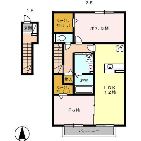 グランドールふじが丘 A(2LDK/2階)の間取り写真
