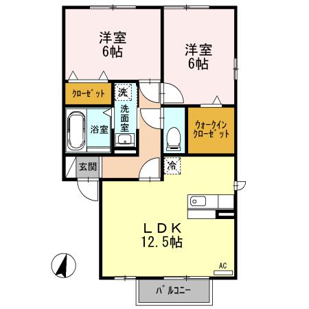 ロイヤルリーク松崎 B102(2LDK/1階)の間取り写真