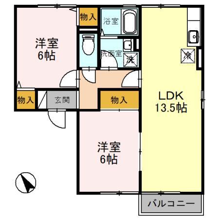 コーポグランデD(2LDK/2階)の間取り写真