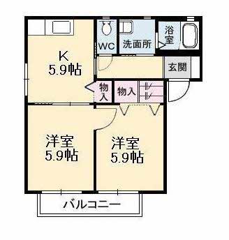 ノースヴェレッジ IV C棟(2K/1階)の間取り写真
