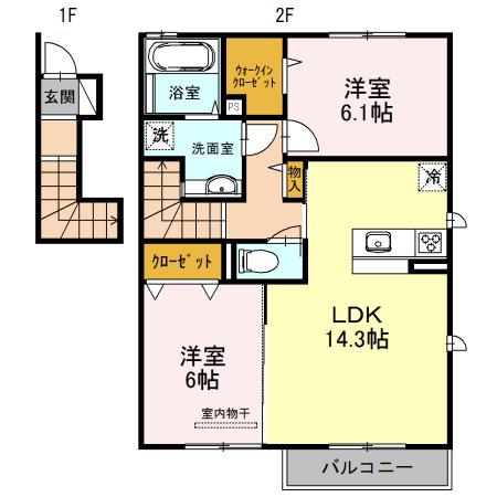 ヴィルヌーブ サンティ―エ(2LDK/2階)の間取り写真