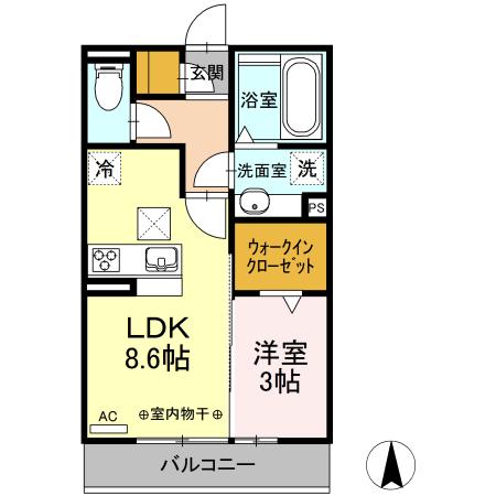 アンビシャス白山(1LDK/1階)の間取り写真