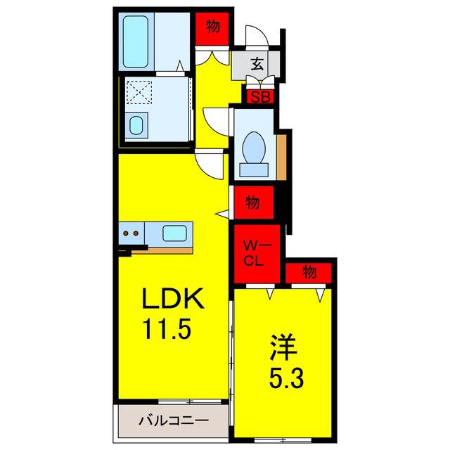 グランデ ヴィラージュ(1LDK/1階)の間取り写真