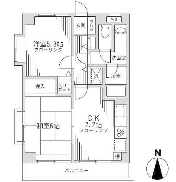 シュール梶ヶ谷(2DK/4階)の間取り写真