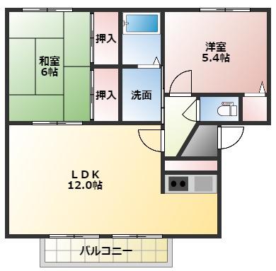 オークス壱番館(2LDK/1階)の間取り写真