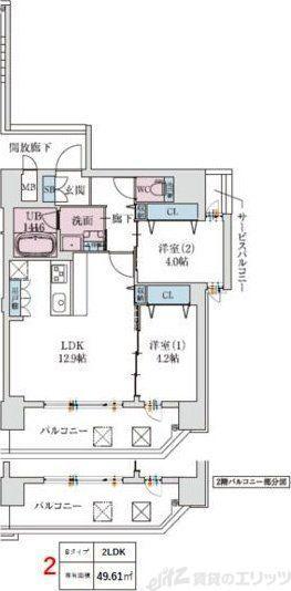スプランディッド梅田ウエスト(2LDK/2階)の間取り写真