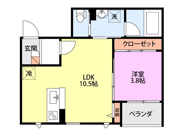 ミルズグランディール愛宕(1LDK/2階)の間取り写真