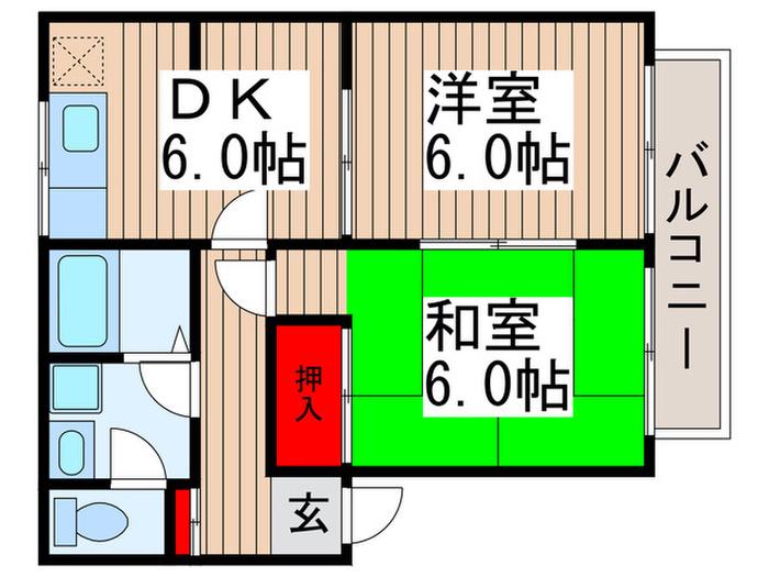 ピアコートC棟(2DK/2階)の間取り写真