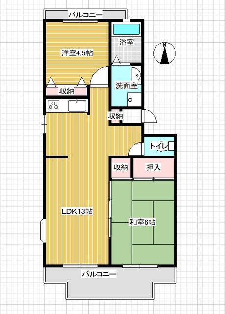 グリーンヒルズ中野木(2LDK/1階)の間取り写真