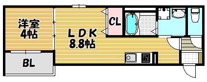 F MIRAI GRUS(1LDK/2階)の間取り写真