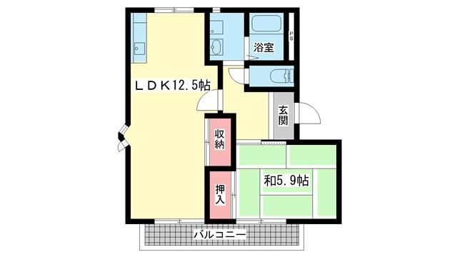 ツインハイムA(1LDK/2階)の間取り写真