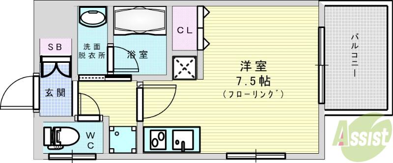 パークフラッツ東三国(ワンルーム/2階)の間取り写真