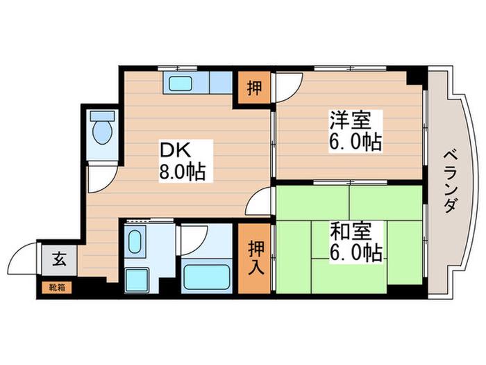 第五小金井グリーンハイム(2DK/3階)の間取り写真