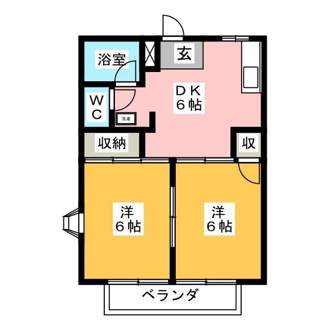 エレガンスかわいB(2DK/2階)の間取り写真