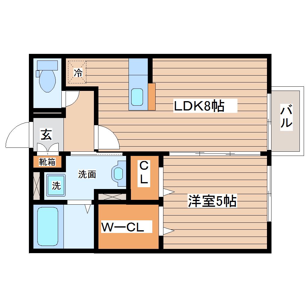 ボナール西多賀(1LDK/1階)の間取り写真