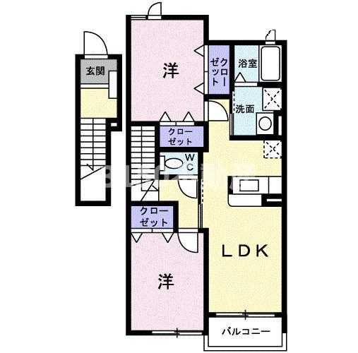サウスリヴァーY B(2LDK/2階)の間取り写真