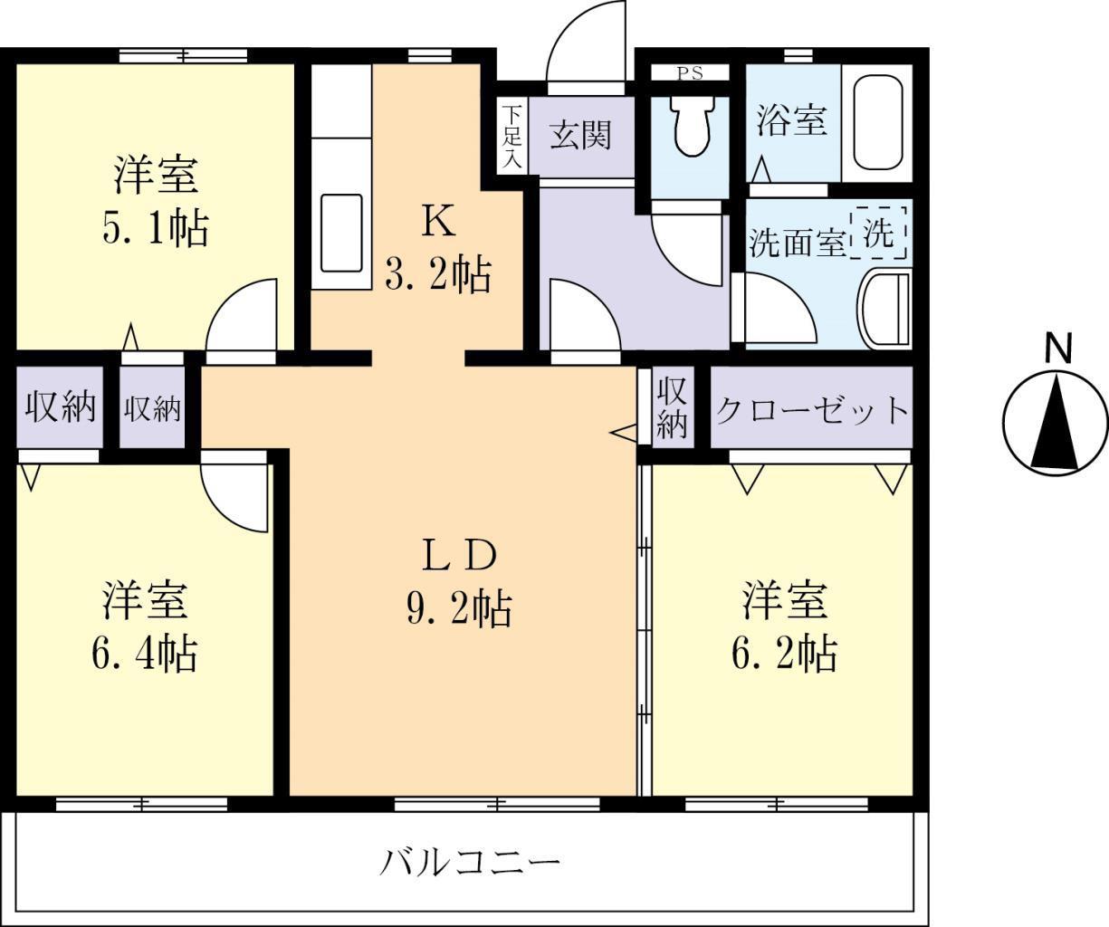 グランメールひたち野(3LDK/5階)の間取り写真