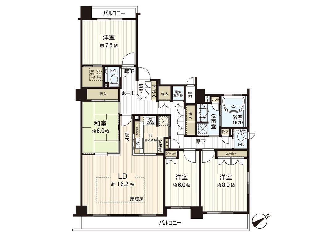 パークホームズ宮の森ヒルテラス(4LDK/4階)の間取り写真