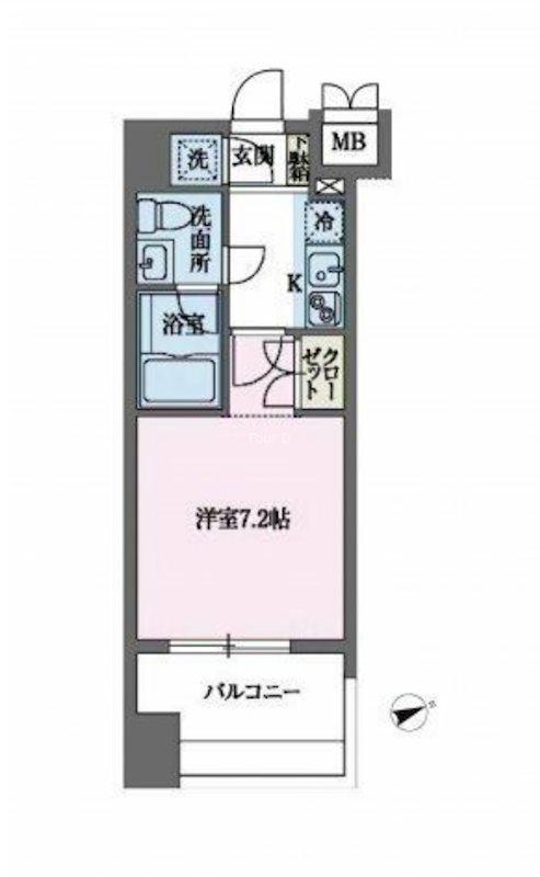 パシフィックレジデンス芝一丁目(1K/4階)の間取り写真