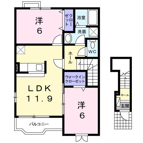 フォレスト小田中A(2LDK/2階)の間取り写真