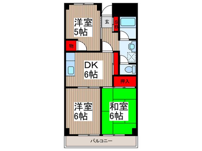砂サンシャインシティ 1(3DK/6階)の間取り写真