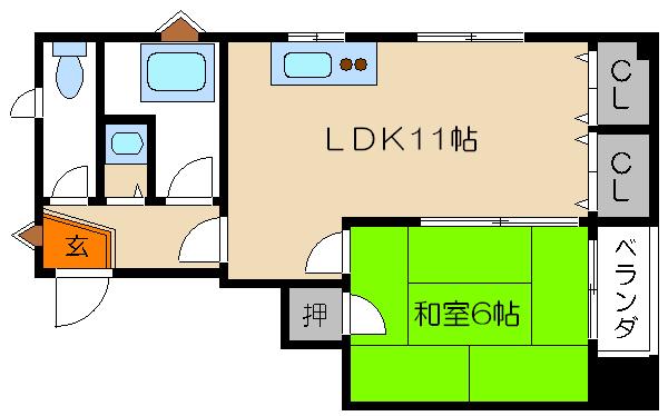 エビスビル(1LDK/3階)の間取り写真