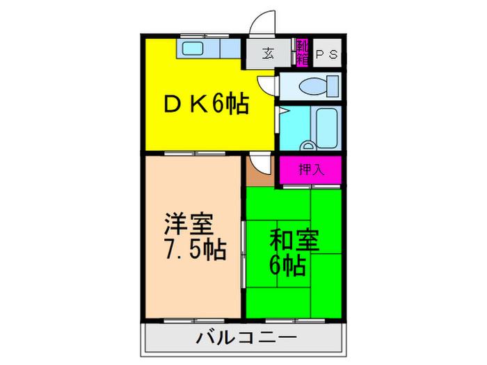 ヴィラ服部(2DK/3階)の間取り写真