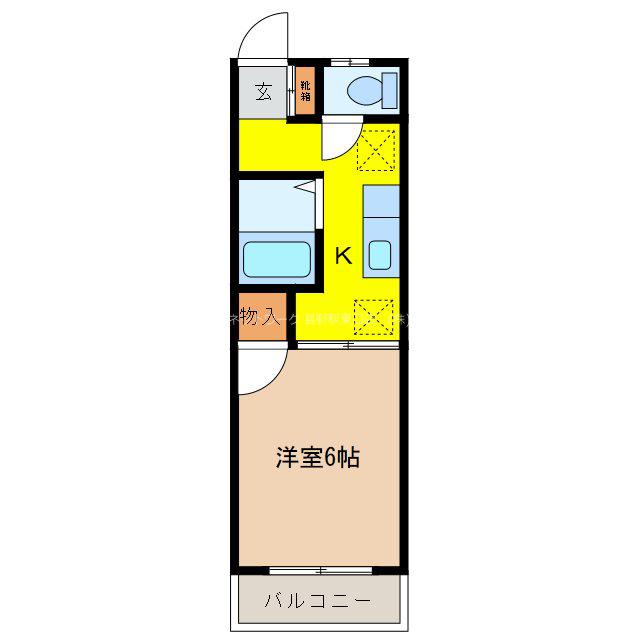 岡田ハイツ西棟(1K/2階)の間取り写真