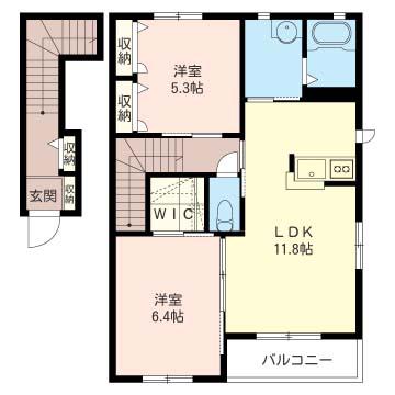 ヴィラリーゼB(2LDK/2階)の間取り写真