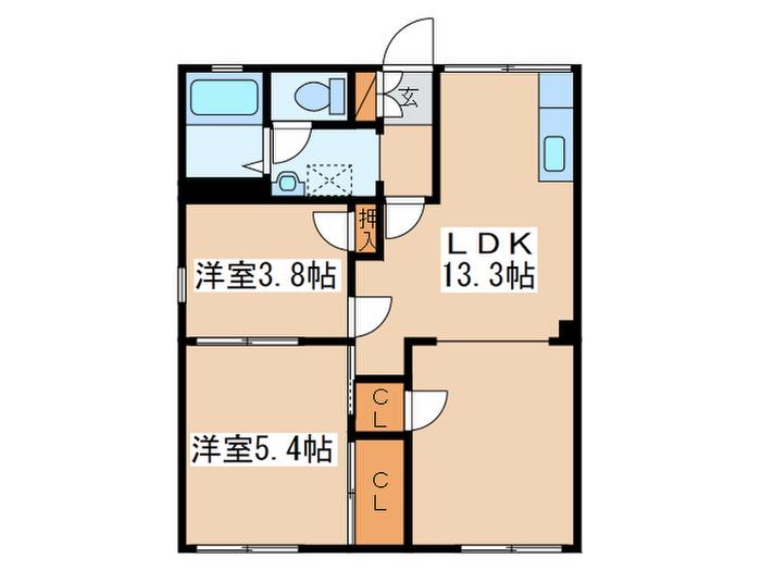 コスモ芦川A(2LDK/1階)の間取り写真
