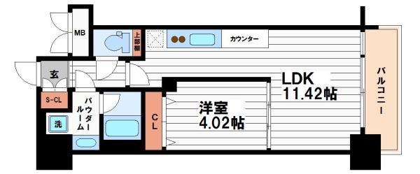 プレジオ鎗屋町(1LDK/11階)の間取り写真