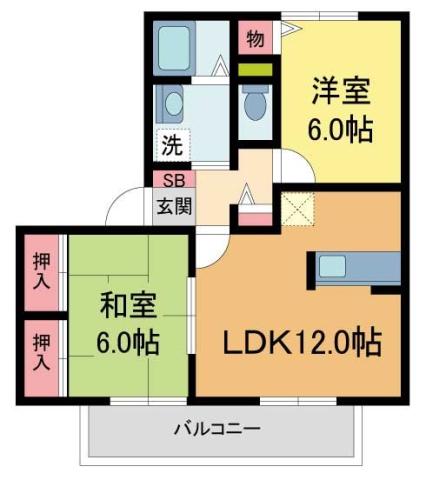 イーストハイムII(2LDK/2階)の間取り写真